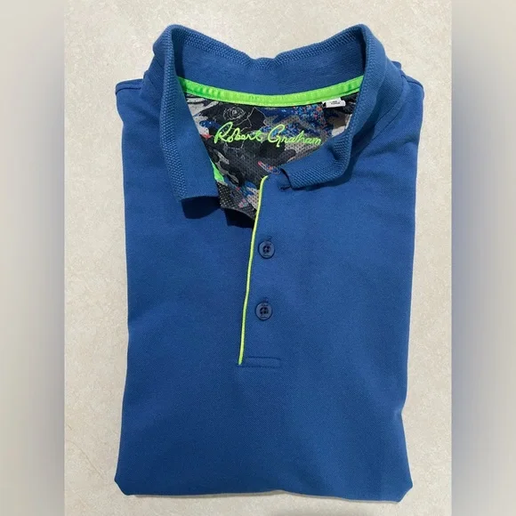 Robert Graham Men's Blue Knit Polo Shirt Classic Fit. Large. Golf. Travel. - Picture 1 of 6